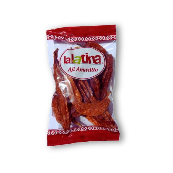Ají amarillo peruano seco con sabor intenso y picor moderado, ideal para salsas y platos tradicionales como ceviche y ají de gallina.