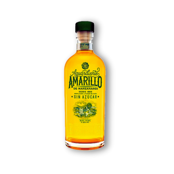 Aguardiente Amarillo de Manzanares Sin Azúcar en botella de 700 ml. Bebida espirituosa colombiana suave y ligera, ideal para disfrutar solo o en cócteles.