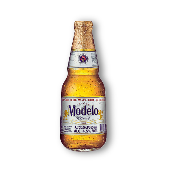 Cerveza Modelo Especial en botella de 355 ml. Lager mexicana suave y refrescante