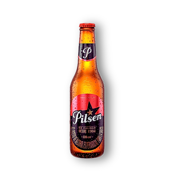 Cerveza Pilsen en botella de 330 ml. Lager colombiana suave y refrescante.