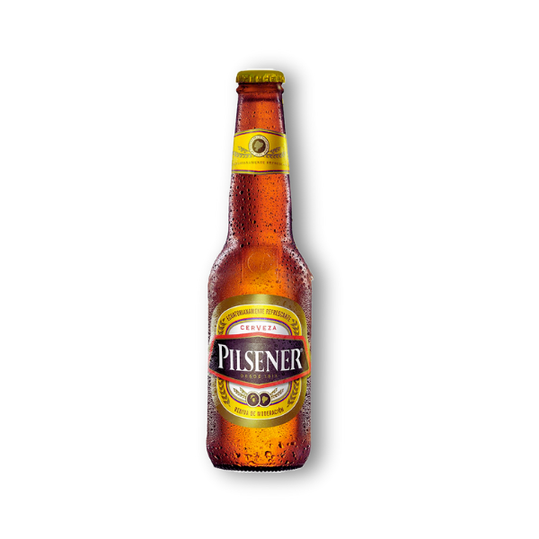 Cerveza Pilsener en botella de 330 ml. Lager ecuatoriana suave y refrescante,