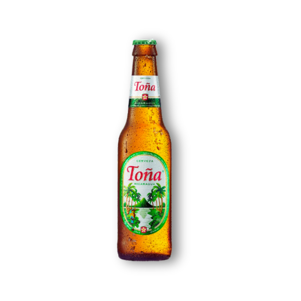Cerveza Toña en lata de 350 ml. Lager nicaragüense suave y refrescante, ideal para compartir con amigos.