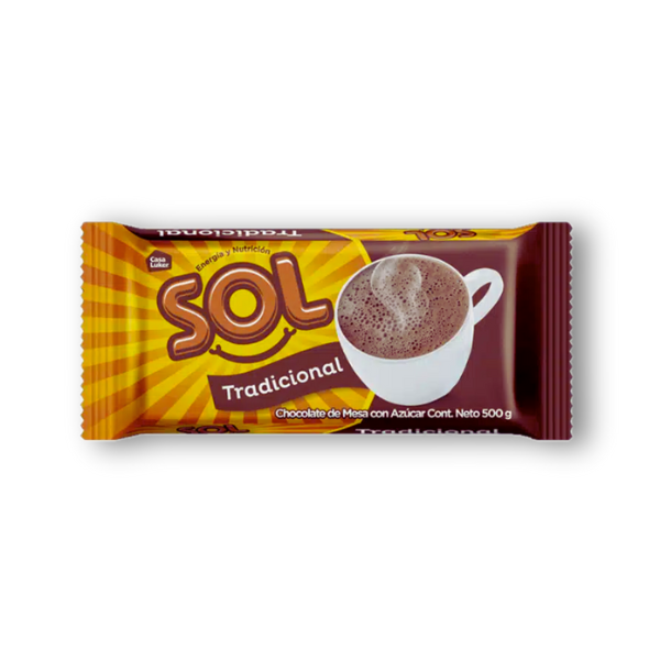 Auténtico chocolate colombiano Sol Tradicional 500g, perfecto para bebidas calientes y postres. ¡Sabor y tradición en cada taza! 🍫