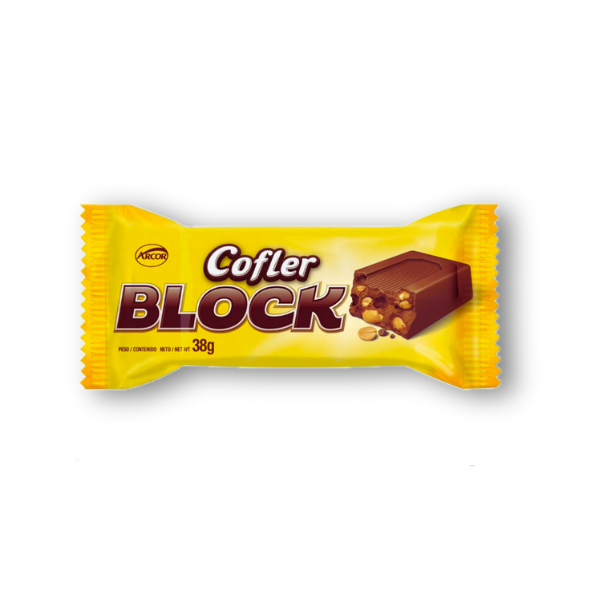 Chocolatina Block Cofler Arcor 38 g: chocolate con leche y maní crocante, la combinación perfecta para tus antojos.