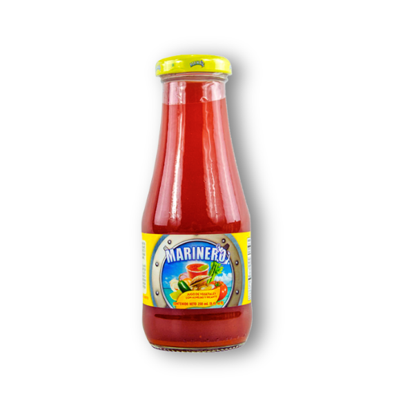 Cóctel de Tomate Picante Marinero 250 ml – jugo de tomate con chile y almeja, perfecto para micheladas y tragos picantes estilo latino.