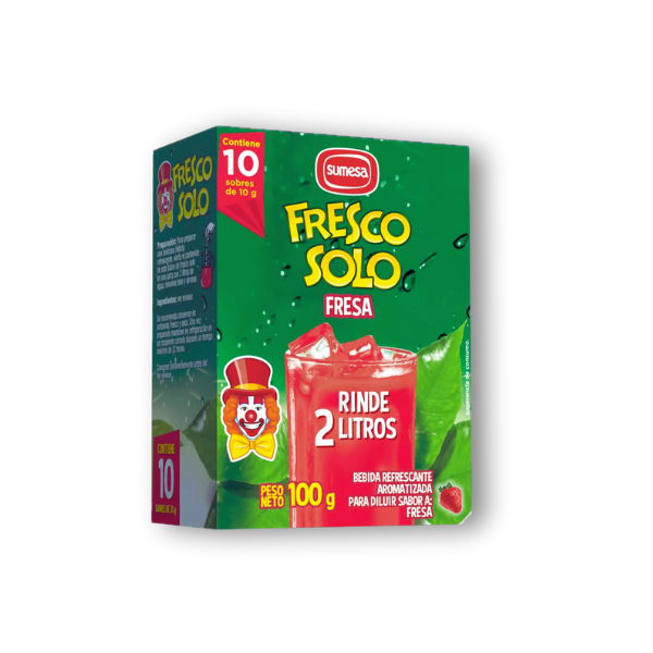 Bebida instantánea en polvo con sabor intenso a fresa, práctica para preparar refrescos frutales nutritivos y deliciosos en casa.