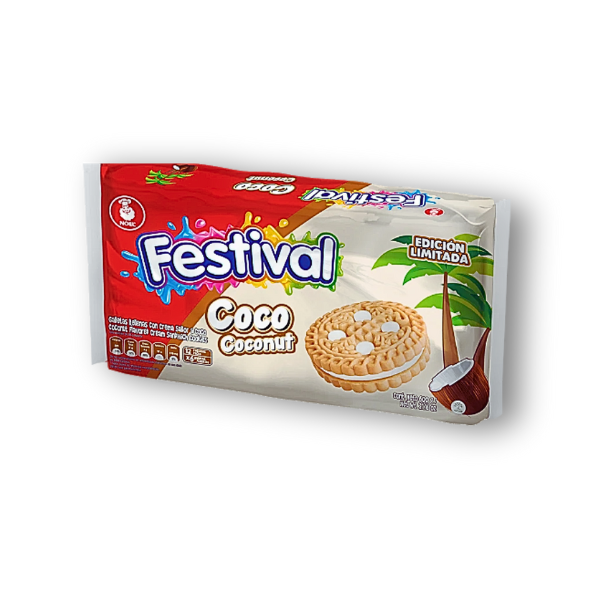 Sabor tropical y crujiente en cada bocado con las Galletas Festival Coco 415 g. El snack perfecto para tus momentos de café o té.