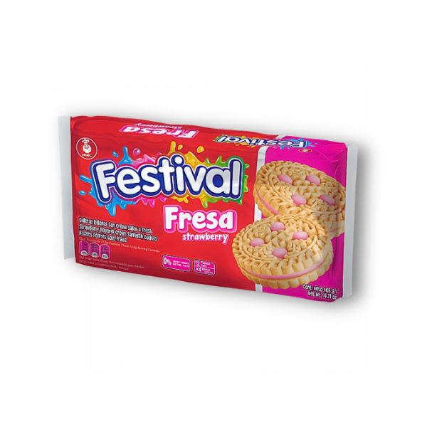El dulce sabor a fresa que encanta a todos en un snack crujiente y cremoso. Galletas Festival Fresa 415 g, para tus mejores momentos. 