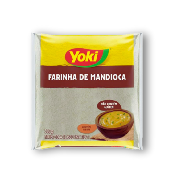 Harina de Mandioca Cruda Yoki 500 g – harina de yuca natural, sin gluten, perfecta para farofa, cremas y recetas tradicionales brasileñas.