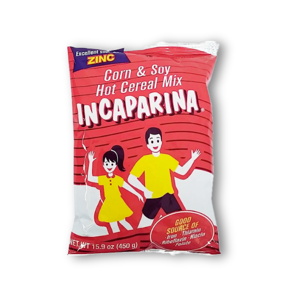 Incaparina 450 g – mezcla nutritiva de maíz y soya, enriquecida con vitaminas y minerales; ideal para desayunar.