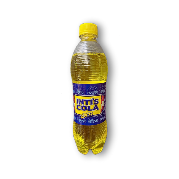 Intis Cola en botella de 500 ml. Sabor auténtico peruano con un toque de hierba luisa.