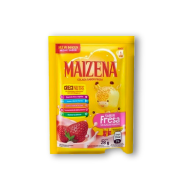 Colada Maizena fresa 28 g, bebida suave y cremosa con delicioso sabor a dulce de leche. Enriquecida con vitaminas y minerales.