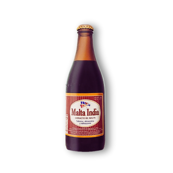 Malta India en botella de 355 ml. Bebida de malta sin alcohol, refrescante y energética.republica dominicana
