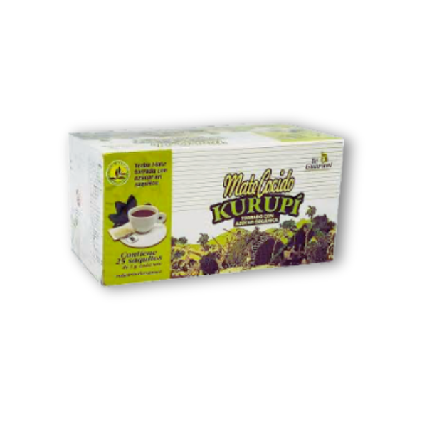 Mate cocido paraguayo en saquitos, yerba mate torrada y azúcar orgánica, sabor intenso y suave dulzor natural. Práctico, energético y tradicional.