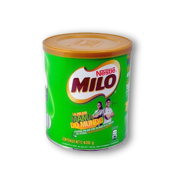 Milo Colombiano 400 g, la bebida en polvo energética y deliciosa con cacao, malta, vitaminas y minerales para toda la familia.