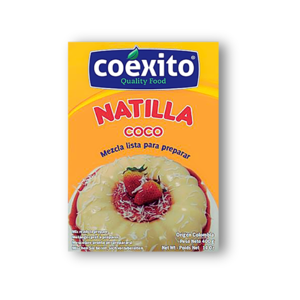 Natilla Coco Coéxito 400 g: preparada en minutos, con verdadero sabor a coco y panela. Disfruta la tradición colombiana en cada porción.
