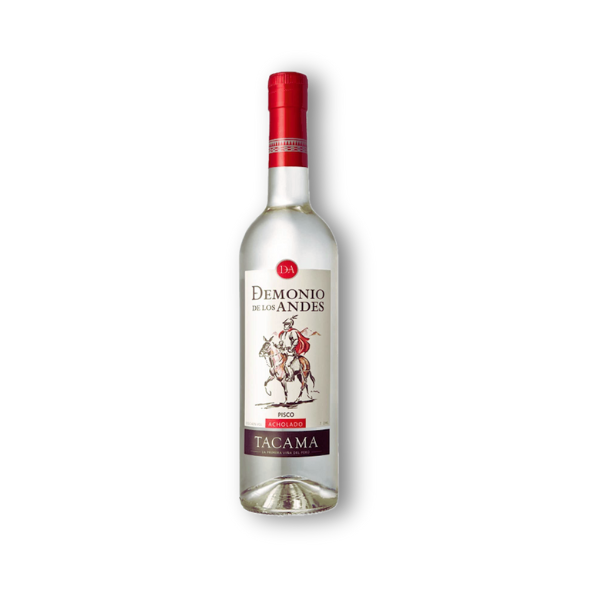 Pisco Acholado Demonio de los Andes en botella de 700 ml. Destilado peruano suave y afrutado, ideal para cócteles tradicionales.